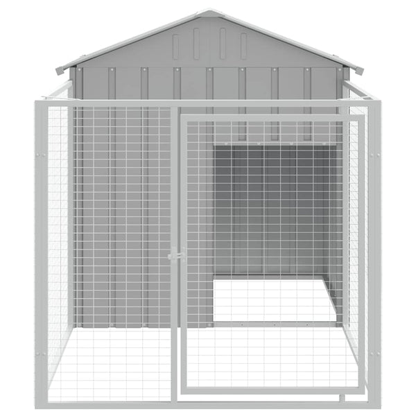 vidaXL Dog Kennel with Run Light Grey 117x201x123 cm Galvanized Steel