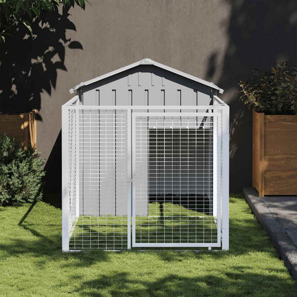 vidaXL Dog Kennel with Run Light Grey 117x201x123 cm Galvanized Steel