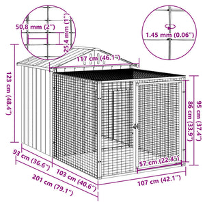 vidaXL Chicken Coop with Run Anthracite 117x201x123 cm Galvanized Steel