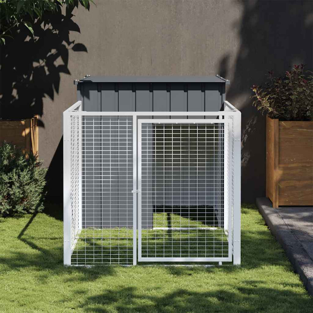 vidaXL Dog Kennel with Run Anthracite 110x201x110cm Galvanized Steel