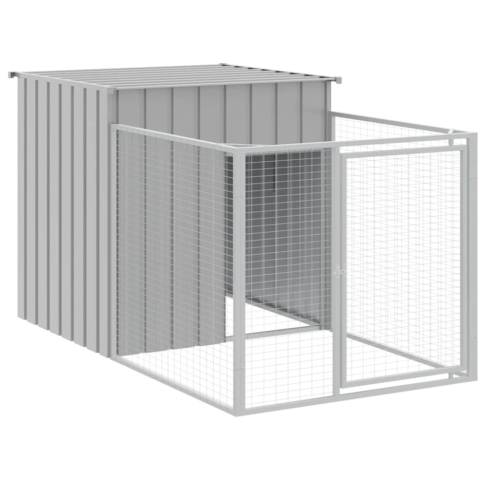 vidaXL Dog Kennel with Run Light Grey 110 x 201 x 110 cm Galvanized Steel