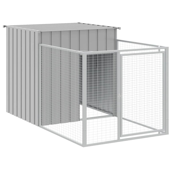 vidaXL Dog Kennel with Run Light Grey 110 x 201 x 110 cm Galvanized Steel