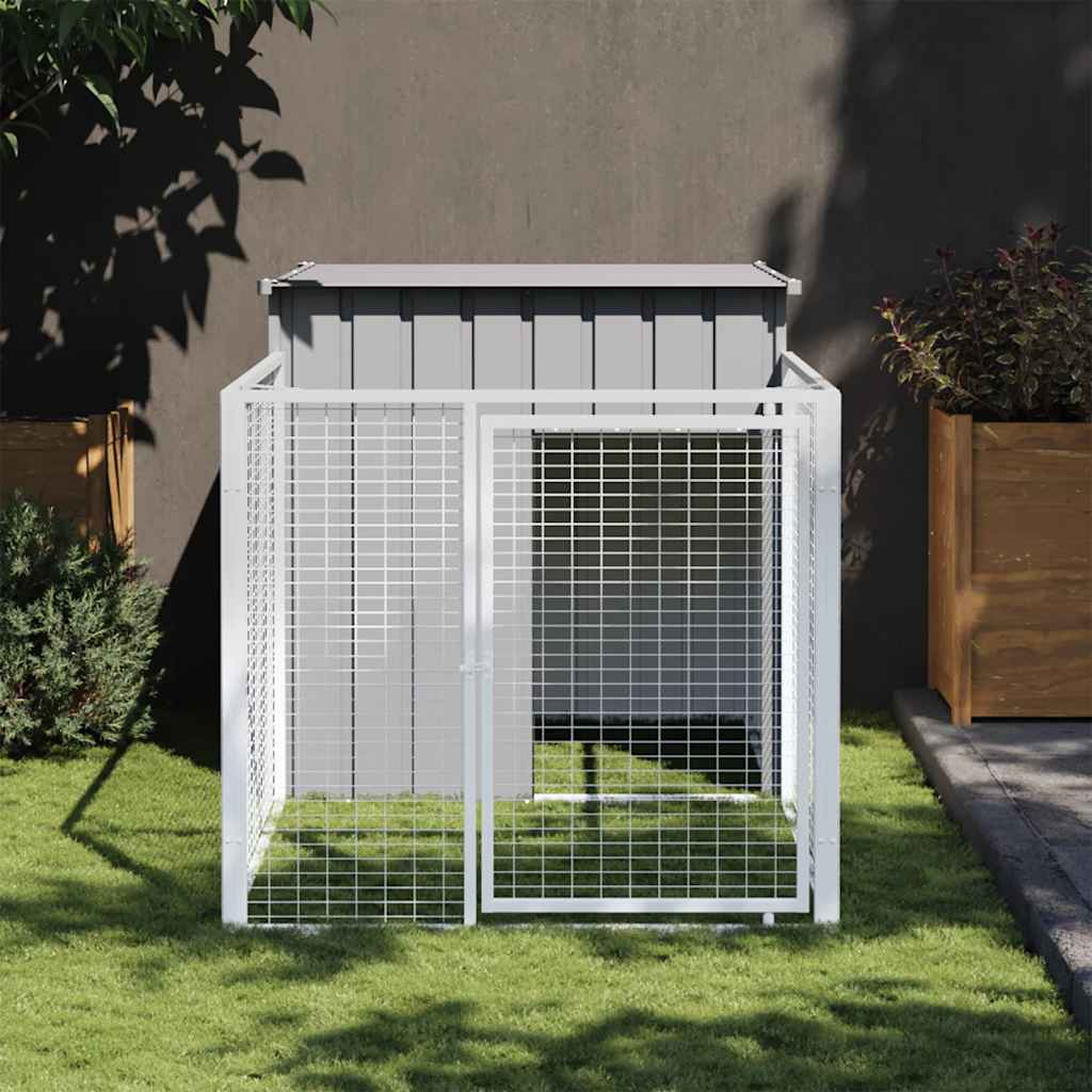 vidaXL Dog Kennel with Run Light Grey 110 x 201 x 110 cm Galvanized Steel