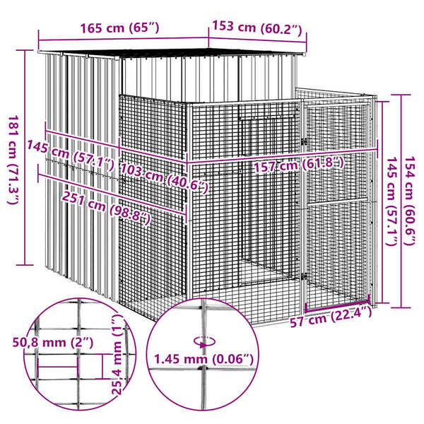 vidaXL Dog Kennel with Run Anthracite 165x251x181cm Galvanized Steel