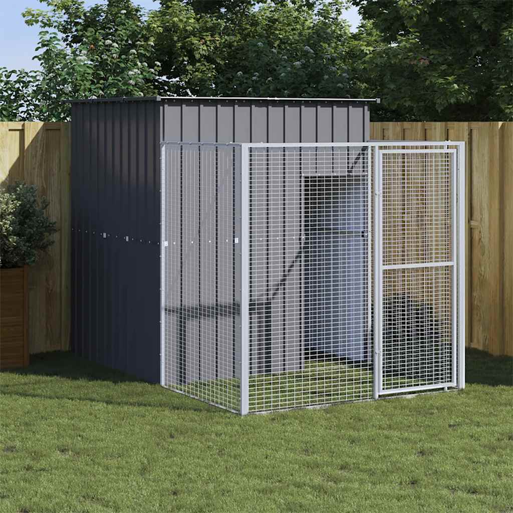 vidaXL Dog Kennel with Run Anthracite 165x251x181cm Galvanized Steel