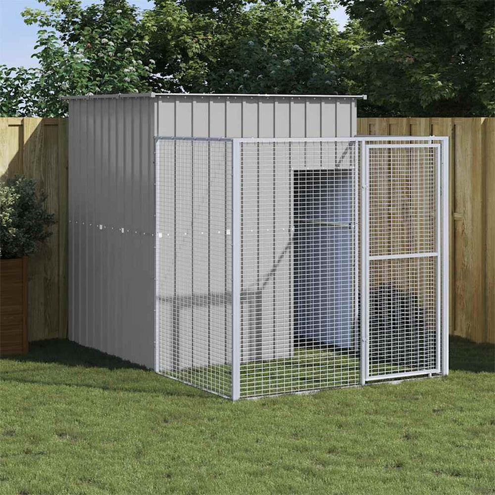vidaXL Dog Kennel with Run Light Grey 165x251x181 cm Galvanised Steel