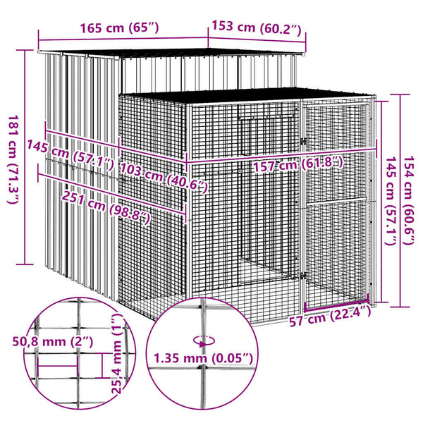 vidaXL Chicken Coop with Run Light Grey 165x251x181 cm Galvanized Steel