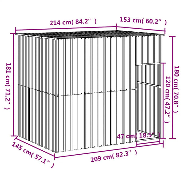 vidaXL Dog Kennel with Roof Anthracite 214x153x181 cm Galvanized Steel