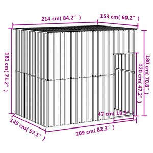 vidaXL Dog Kennel with Roof Light Grey 214x153x181 cm Galvanized Steel