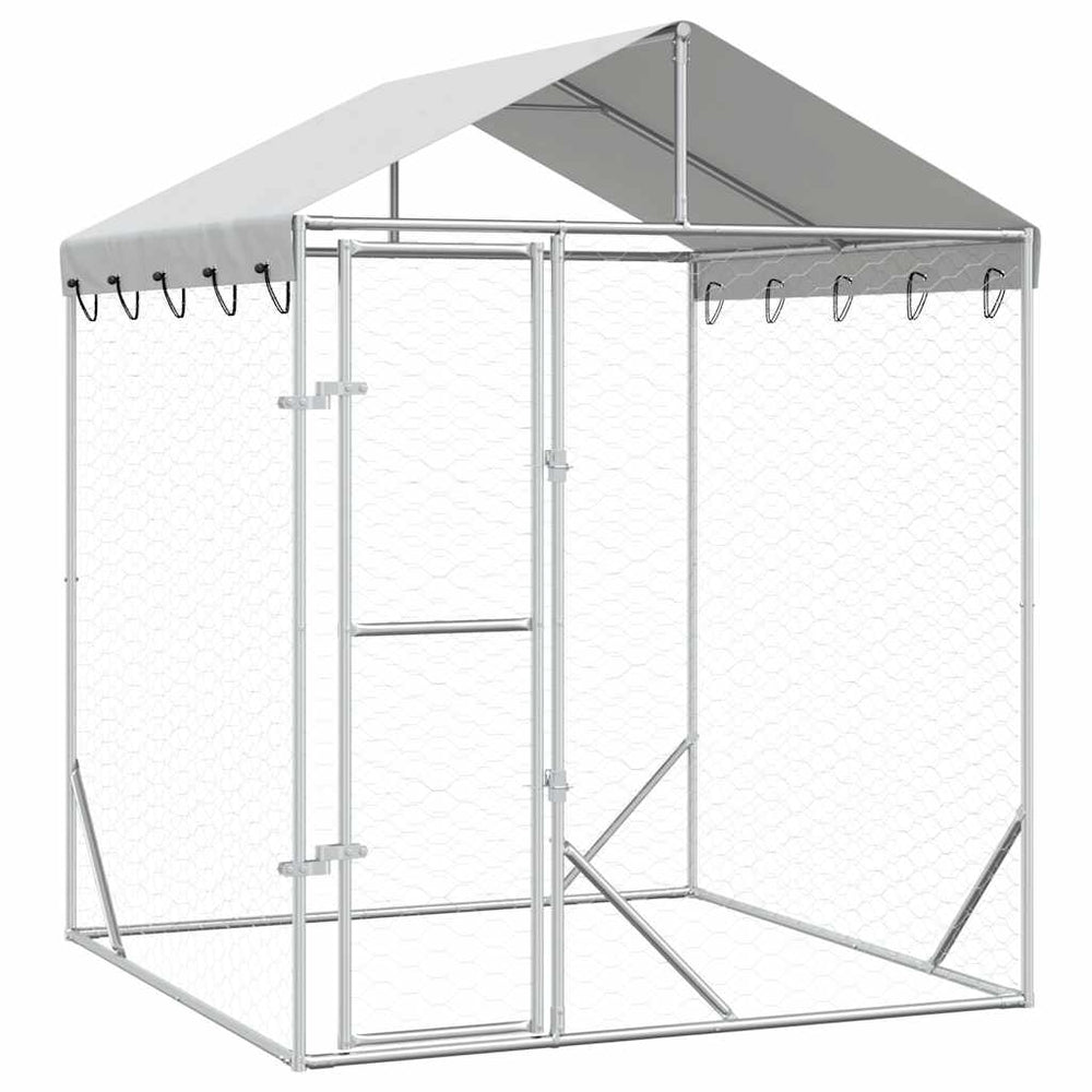 vidaXL Outdoor Dog Kennel with Roof Silver 2x2x2.5 m Galvanized Steel