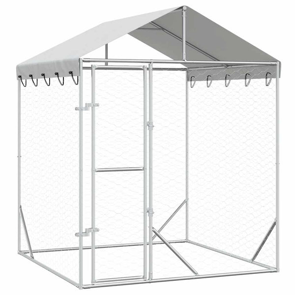 vidaXL Outdoor Dog Kennel with Roof Silver 2x2x2.5 m Galvanized Steel