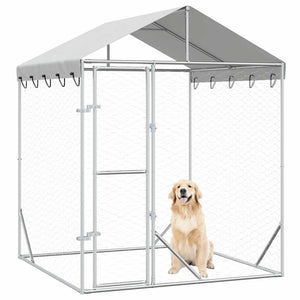 vidaXL Outdoor Dog Kennel with Roof Silver 2x2x2.5 m Galvanized Steel