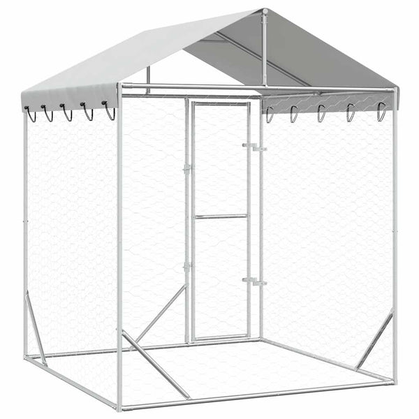 vidaXL Outdoor Dog Kennel with Roof Silver 2x2x2.5 m Galvanized Steel