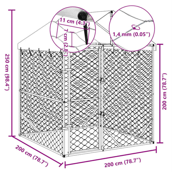 vidaXL Outdoor Dog Kennel with Roof Silver 2x2x2.5 m Galvanized Steel