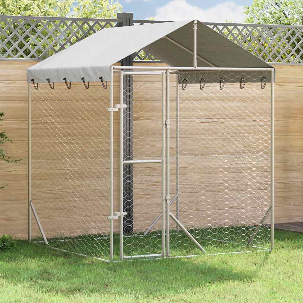 vidaXL Outdoor Dog Kennel with Roof Silver 2x2x2.5 m Galvanized Steel