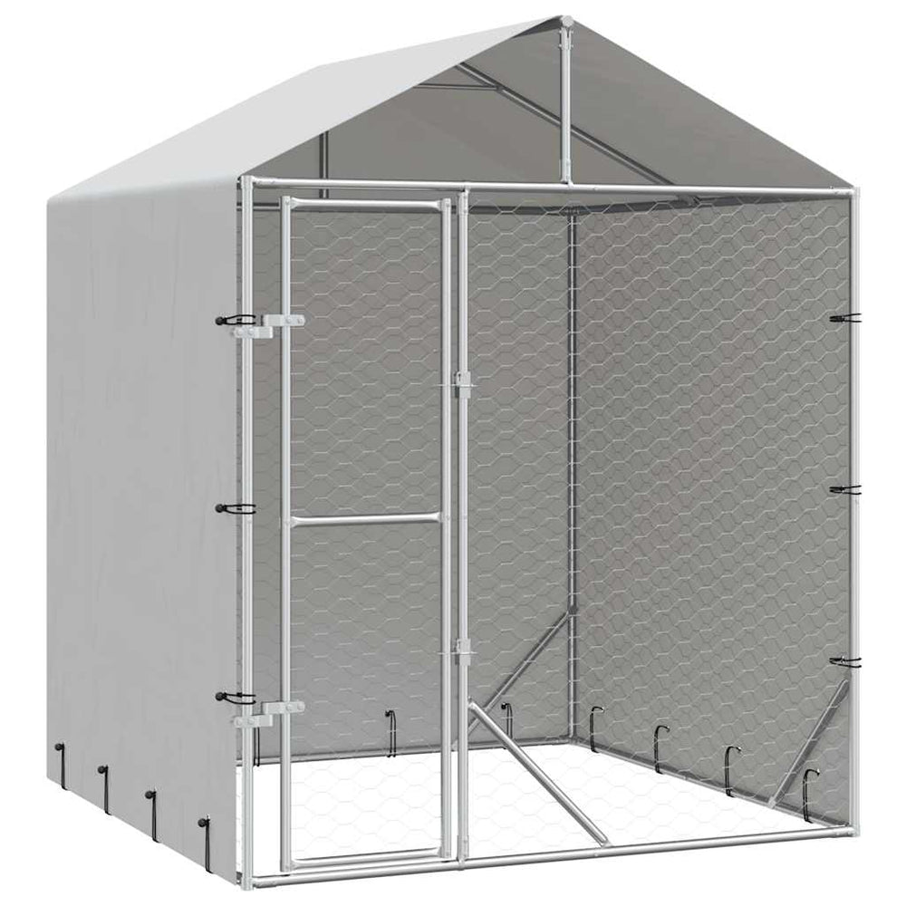 vidaXL Outdoor Dog Kennel with Roof Silver 2x2x2.5 m Galvanized Steel