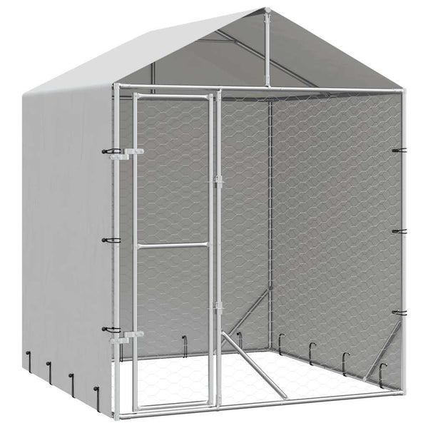 vidaXL Outdoor Dog Kennel with Roof Silver 2x2x2.5 m Galvanized Steel