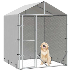 vidaXL Outdoor Dog Kennel with Roof Silver 2x2x2.5 m Galvanized Steel