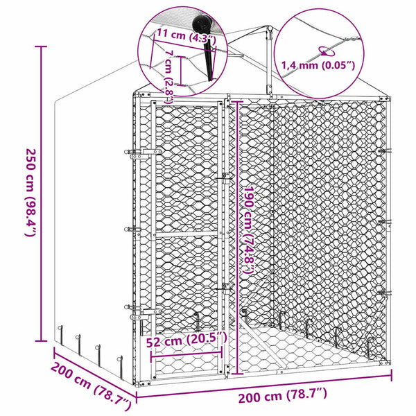 vidaXL Outdoor Dog Kennel with Roof Silver 2x2x2.5 m Galvanized Steel