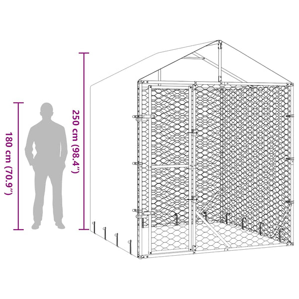 vidaXL Outdoor Dog Kennel with Roof Silver 2x2x2.5 m Galvanized Steel