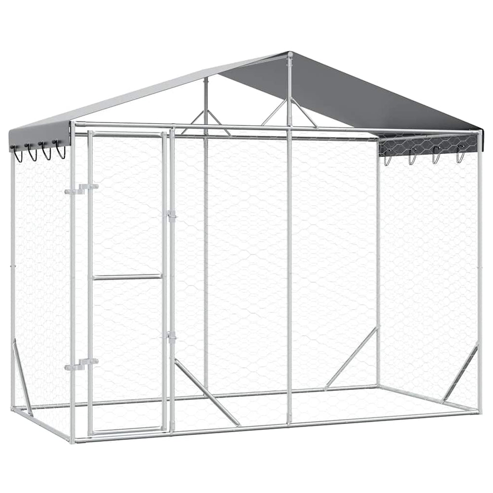 vidaXL Outdoor Dog Kennel with Roof Silver 3x1.5x2.5m Galvanised Steel
