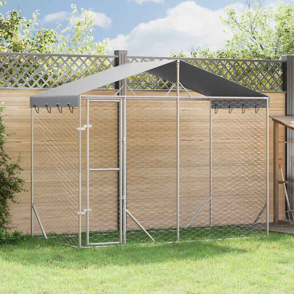 vidaXL Outdoor Dog Kennel with Roof Silver 3x1.5x2.5m Galvanised Steel