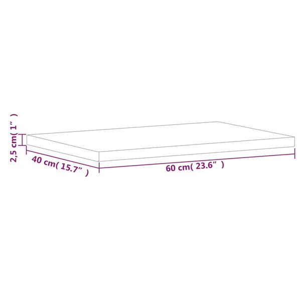 vidaXL Tabletop 60x40x2.5 cm Rectangular Solid Beech Wood