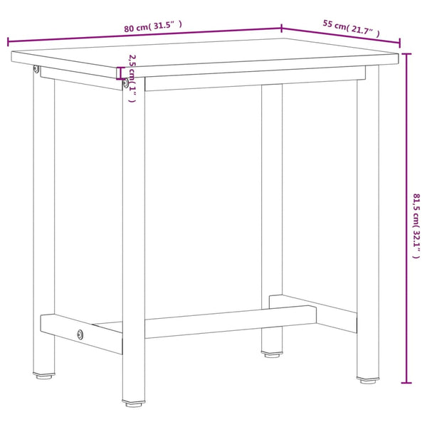 vidaXL Workbench 80x55x81.5 cm Solid Beech Wood and Metal
