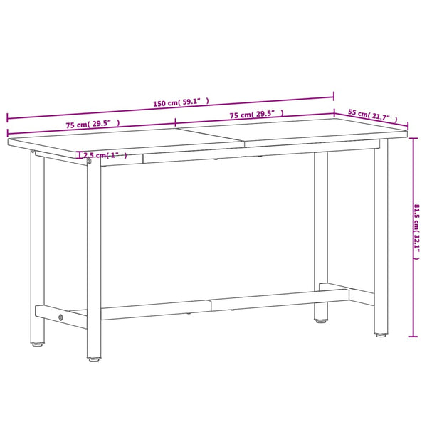 vidaXL Workbench 150x55x81.5 cm Solid Beech Wood and Metal