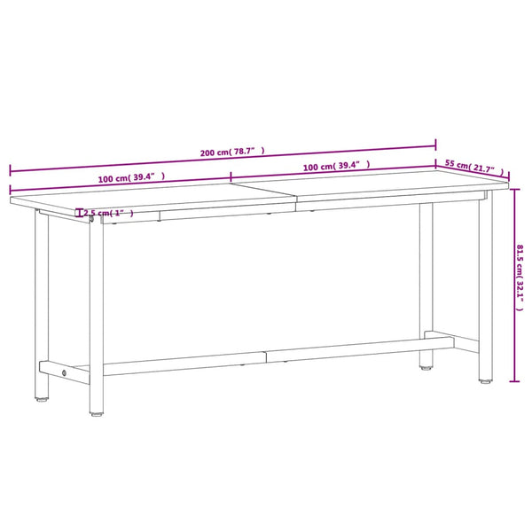 vidaXL Workbench 200x55x81.5 cm Solid Beech Wood and Metal