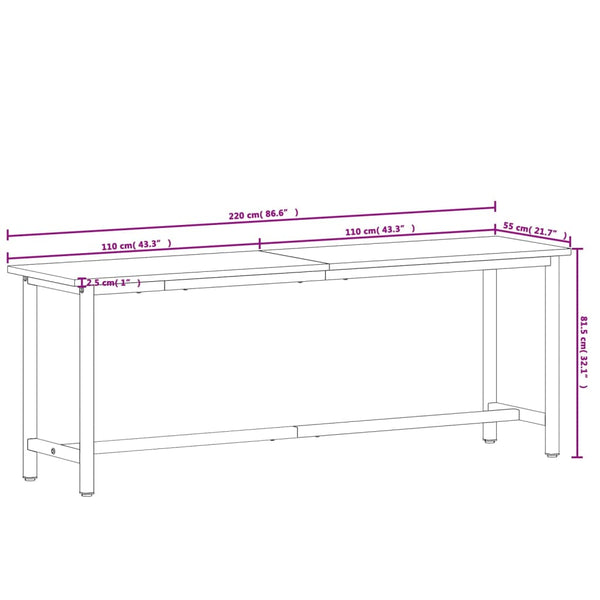 vidaXL Workbench 220x55x81.5 cm Solid Beech Wood and Metal