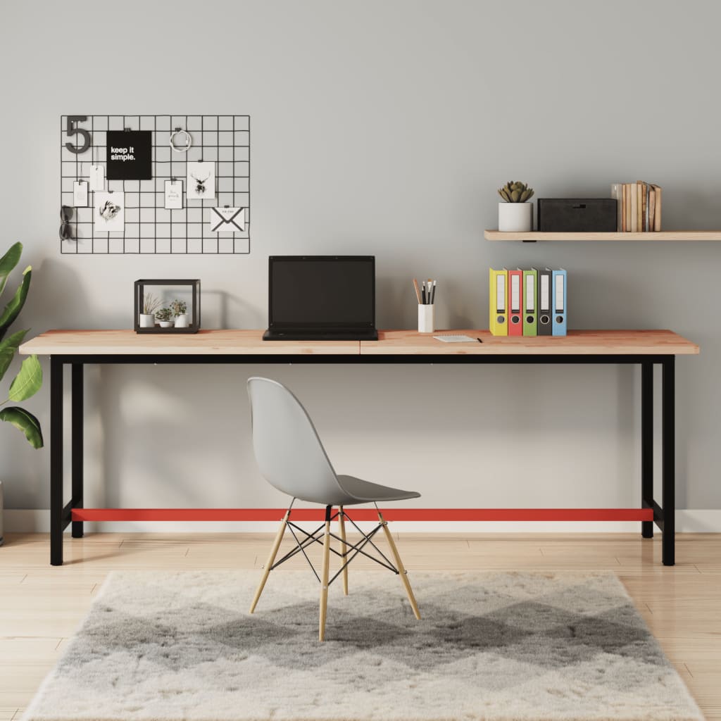vidaXL Workbench 220x55x81.5 cm Solid Beech Wood and Metal