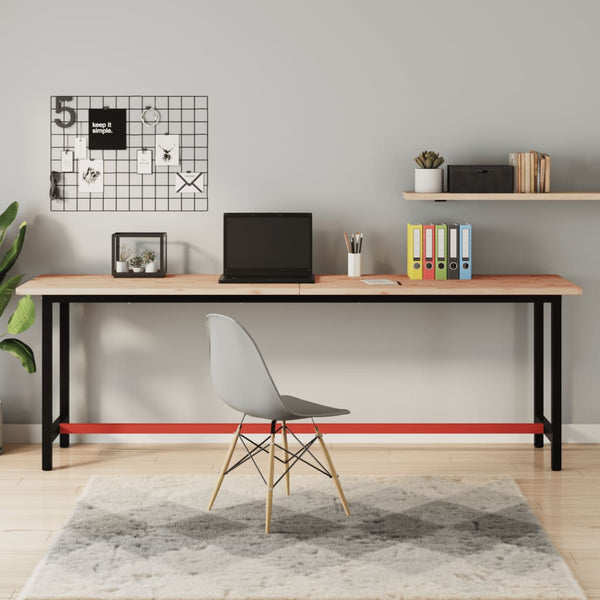 vidaXL Workbench 220x55x81.5 cm Solid Beech Wood and Metal