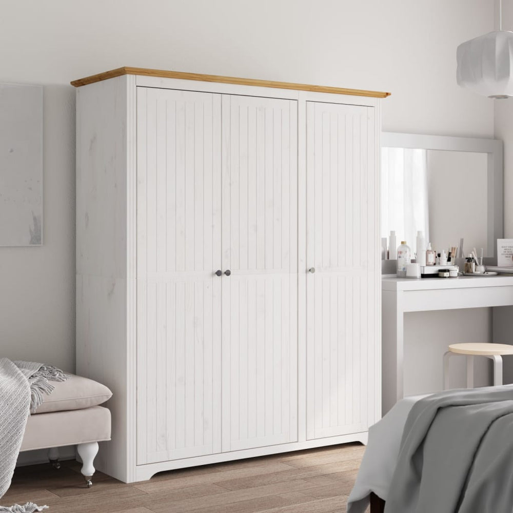 vidaXL Wardrobe BODO White and Brown 146x53.5x173 cm Pine Wood