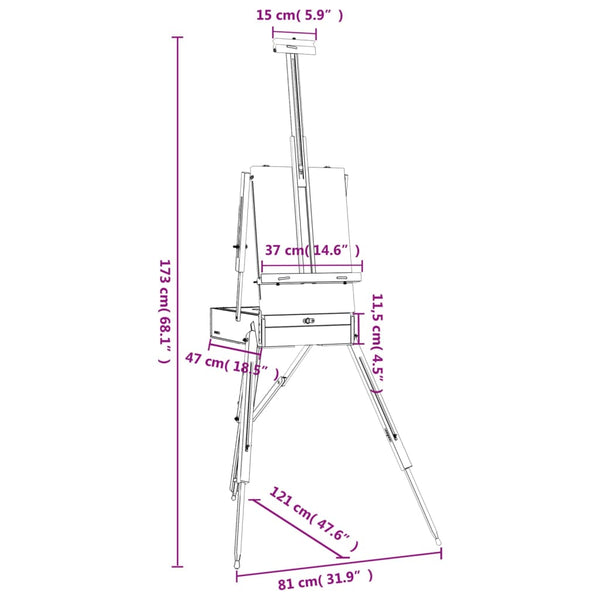 vidaXL Easel 81x121x173 cm Solid Beech Wood