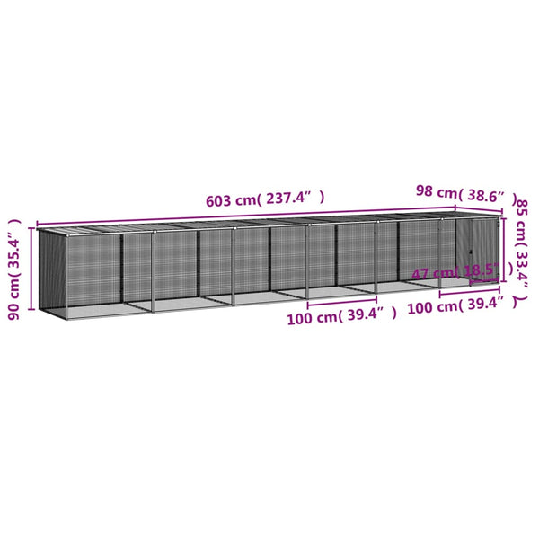 vidaXL Chicken Coop with Roof Anthracite 603x98x90 cm Galvanized Steel