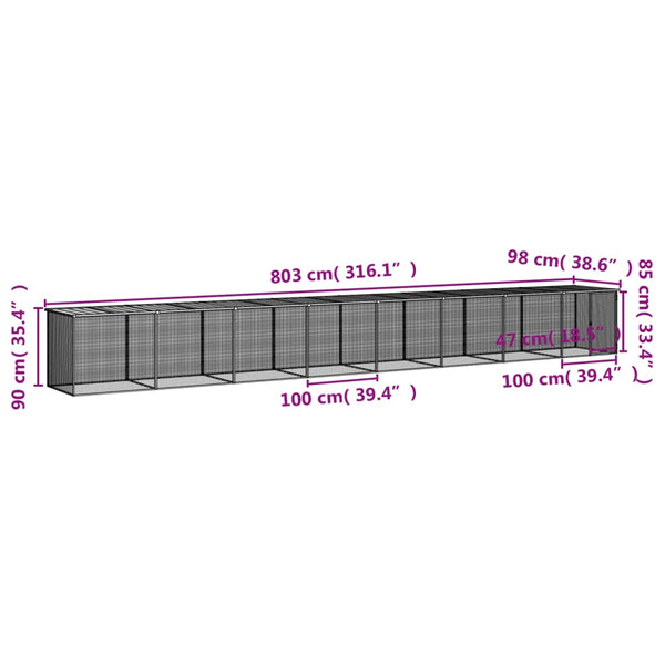 vidaXL Chicken Coop with Roof Anthracite 803x98x90 cm Galvanized Steel