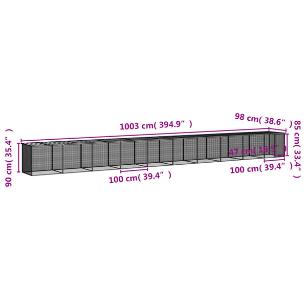 vidaXL Chicken Coop with Roof Anthracite 1003x98x90 cm Galvanized Steel
