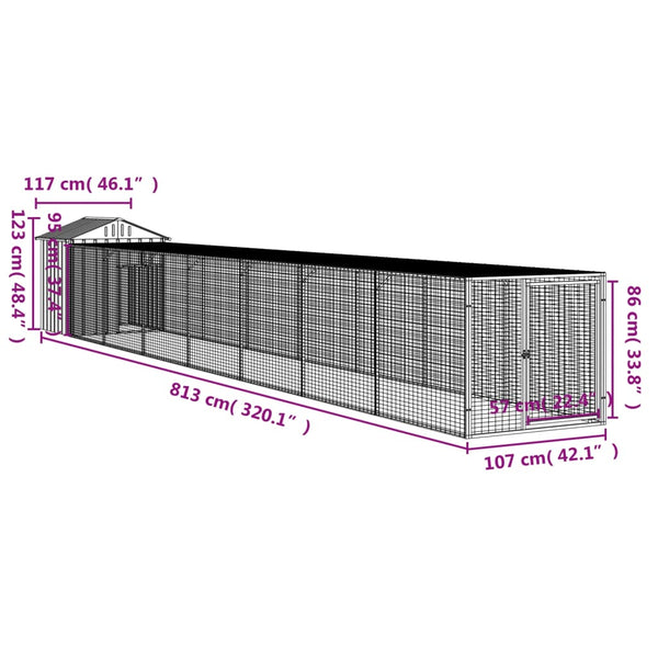 vidaXL Chicken Coop with Run Anthracite 117x813x123 cm Galvanized Steel