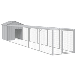 vidaXL Chicken Coop with Run Light Gray 117x609x123 cm Galvanized Steel