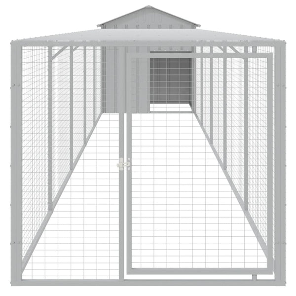 vidaXL Chicken Coop with Run Light Gray 117x609x123 cm Galvanized Steel