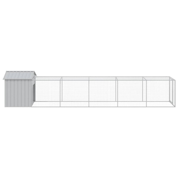 vidaXL Chicken Coop with Run Light Gray 117x609x123 cm Galvanized Steel