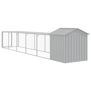 vidaXL Chicken Coop with Run Light Gray 117x609x123 cm Galvanized Steel