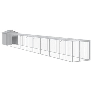vidaXL Chicken Coop with Run Light Gray 117x1017x123 cm Galvanized Steel