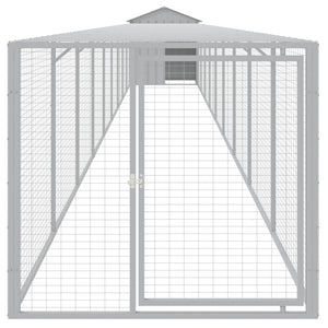 vidaXL Chicken Coop with Run Light Gray 117x1017x123 cm Galvanized Steel