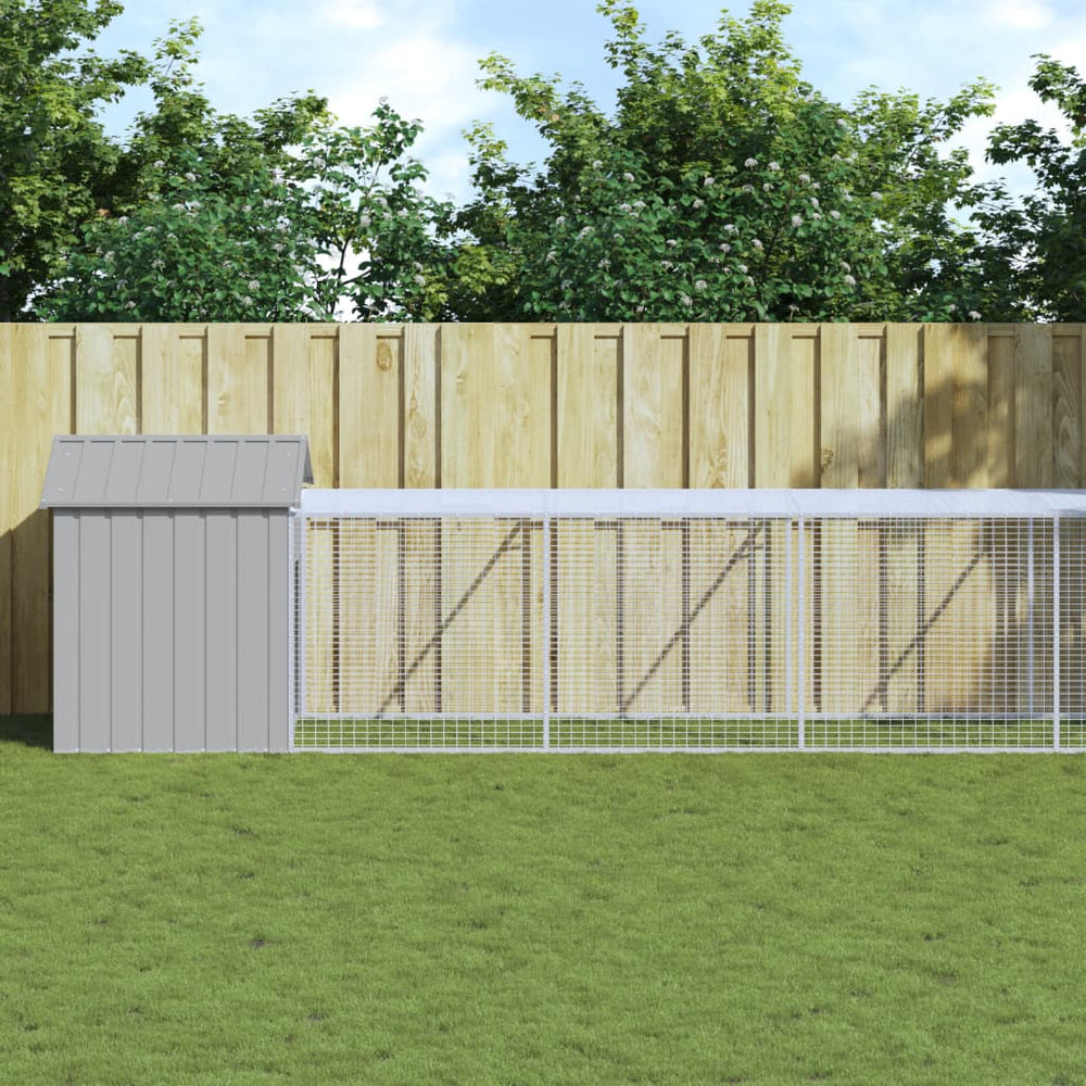 vidaXL Chicken Coop with Run Light Gray 117x1017x123 cm Galvanized Steel