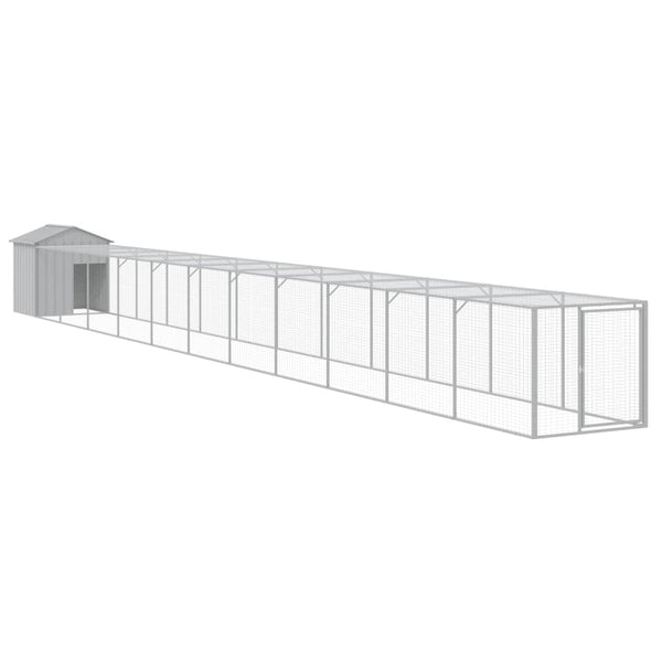 vidaXL Chicken Coop with Run Light Grey 117x1221x123 cm Galvanised Steel