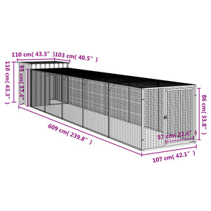 vidaXL Chicken Coop with Run Anthracite 110x609x110 cm Galvanized Steel