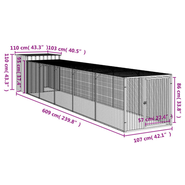 vidaXL Chicken Coop with Run Anthracite 110x609x110 cm Galvanized Steel