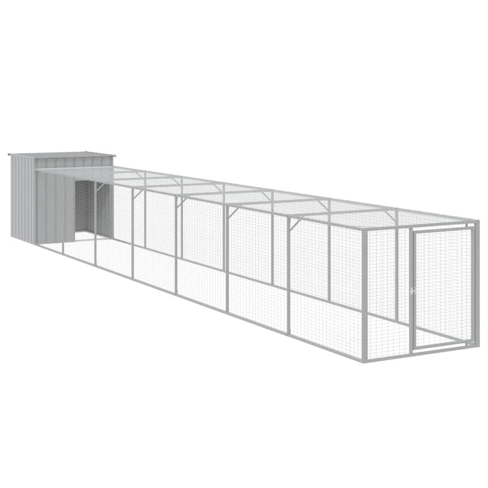 vidaXL Chicken Coop with Run Light Gray 110x813x110 cm Galvanized Steel